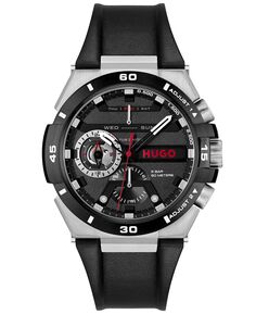 Мужские многофункциональные черные кожаные часы Wild Quartz 46 мм HUGO