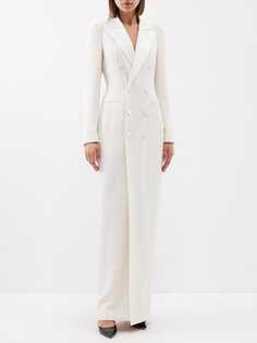 Двубортное шелковое платье-смокинг kristian Ralph Lauren, белый