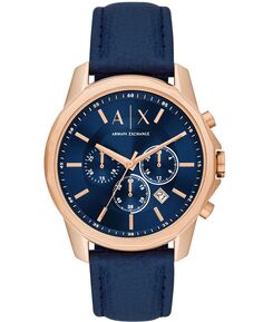 Мужские часы с хронографом, синий кожаный ремешок, 44 мм Armani Exchange