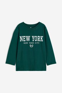 Футболка с длинным рукавом H&amp;M New York City, темно-зеленый/белый H&M