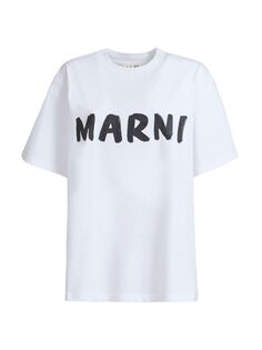 Футболка из хлопкового джерси с логотипом Marni, белый