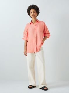 John Lewis Anyday однотонная льняная рубашка-бойфренд кораллового цвета