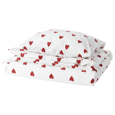 Комплект детского постельного белья Ikea Barndrom Heart Pattern, 2 предмета, 150x200/50x60 см, белый/красный