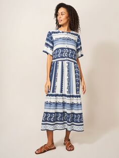 Многоярусное платье-миди с цветочным принтом White Stuff, синий/разноцветный