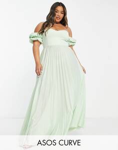 Плиссированное платье макси цвета шалфея ASOS DESIGN Curve Curve - GREEN