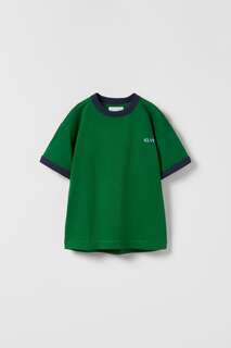 Контрастная футболка Zara, зеленый