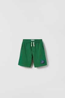 Плюшевые джоггинские шорты-бермуды Zara, зеленый