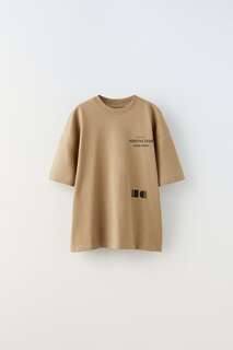 Позитивная футболка Zara, коричневый/серо-коричневый