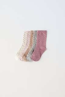 Набор из пяти пар длинных носков в горое Zara, розовый