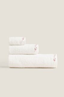 Полотенце с растительной вышивкой Zara, устричный белый