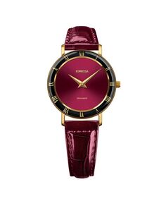 Женские часы Roma, швейцарские позолоченные, 30 мм, черный и бордовый циферблат Jowissa, красный