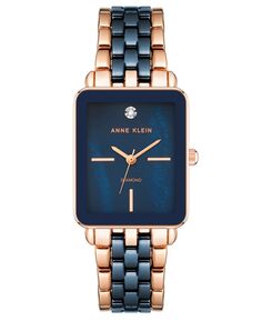 Женские часы с тремя стрелками из кварцевого сплава цвета розового золота и темно-синим керамическим браслетом с звеньями, 32 мм Anne Klein