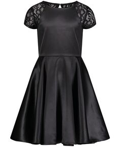 Кружевное и атласное праздничное платье с короткими рукавами для больших девочек Calvin Klein