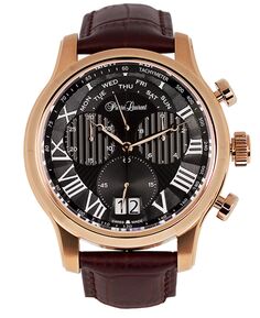 Мужские швейцарские часы с хронографом на коричневом кожаном ремешке, 46 мм Pierre Laurent