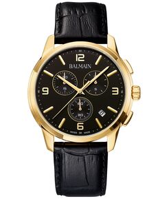 Мужские швейцарские часы с хронографом Madrigal, черный кожаный ремешок, 42 мм Balmain