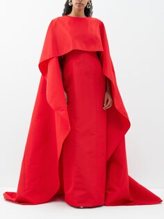 Платье из шелкового фай с накидкой Carolina Herrera, красный
