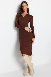 Платье Trendyol миди приталенное трикотажное, коричневый