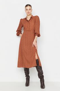 Платье Trendyol с рубашечным воротником, коричневый