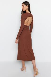 Платье Trendyol миди трикотажное, коричневый