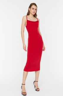 Платье Trendyol миди приталенное трикотажное, красный