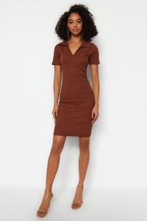 Платье Trendyol приталенное трикотажное, коричневый