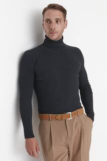 Свитер Trendyol мужской вязаный свитер в рубчик с высоким воротником, антрацит