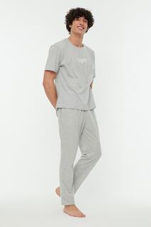Пижамный комплект Trendyol мужской с принтом, серый