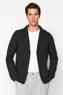 Пиджак Trendyol мужской приталенный пиджак с жаккардовым воротником и карманами, антрацит