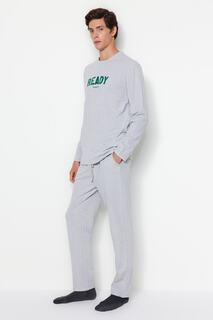 Пижамный комплект Trendyol мужской трикотажный стандартного кроя с принтом, серый