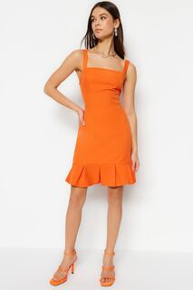 Мини-платье Trendyol А-силуэта со складками, оранжевый