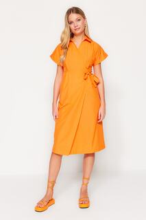 Платье Trendyol двубортное с поясом, оранжевый