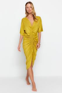 Платье Trendyol миди со сборками, желто-зеленый