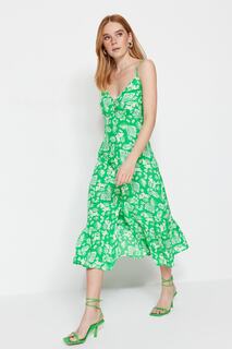 Платье Trendyol с цветочным узором, зеленый
