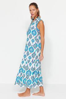 Платье Trendyol макси с этническим рисунком, белый/голубой