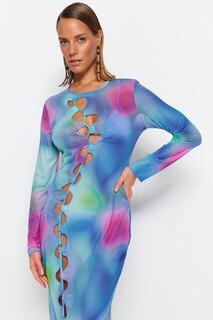 Платье Trendyol пляжное с градиентным узором, голубой/фиолетовый
