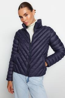Куртка-пуховик Trendyol водоотталкивающая приталенная с капюшоном, темно-синий