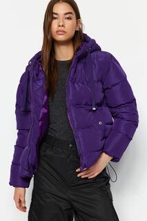 Куртка-пуховик Trendyol оверсайз водоотталкивающая с капюшоном, темно-фиолетовый