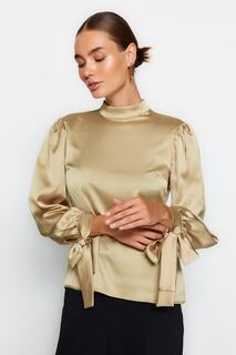 Блузка Trendyol тканая с завязками, зелено-золотой