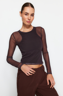 Блузка Trendyol на приталенной подкладке, коричневый