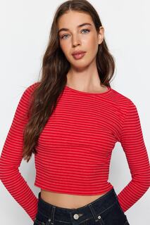 Блузка Trendyol эластичная в рубчик с вырезом, красный