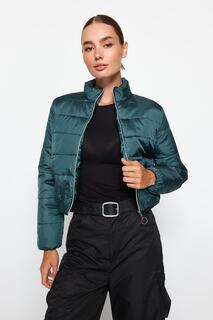 Куртка-пуховик Trendyol укороченная стеганая с водоотталкивающей пропиткой, зеленый