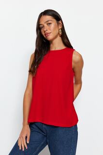 Блузка Trendyol креповая трикотажная без рукавов с круглым вырезом обычного размера, красный