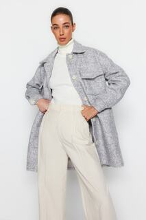 Пальто Trendyol оверсайз широкого кроя из букле с карманом, серый