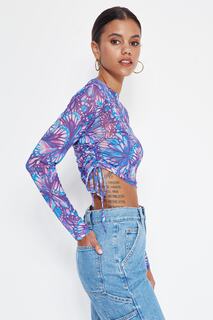 Блузка Trendyol укороченная со сборками, фиолетовый