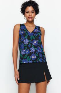 Блузка Trendyol трикотажная с V-образным вырезом, черный/зеленый/синий