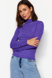Блузка Trendyol приталенная с высоким воротником, фиолетовый