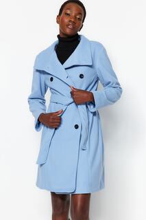 Пальто Trendyol длинное с поясом, голубой