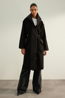 Пальто Trendyol оверсайз широкое кашемировое с капюшоном, черный