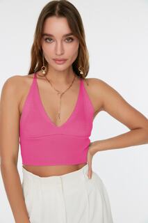 Блузка Trendyol с укороченной спиной, розовый