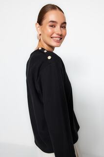 Блузка Trendyol с жемчужным декором, черный